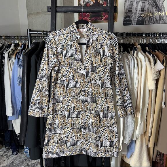 Jude Connally Chris Tunic Dress Elephant Print, Black Cream White - Picture 1 of 10